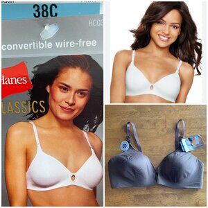 Size 38C Hanes brown convertible wire-free lightly padded bra adjustable straps
